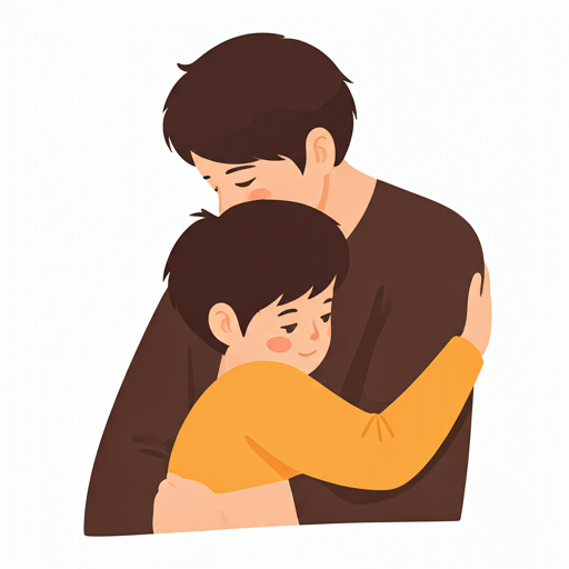 Parent gently hugging child in sunlit room